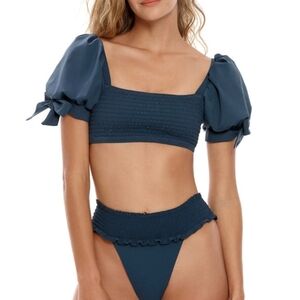 New Agua Bendita x Free People Eileen Tessa L Bralette Puff Sleeves High Cut 2Pc